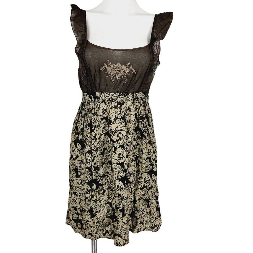 Mine‎ ruffle smock dress brown tan Size small